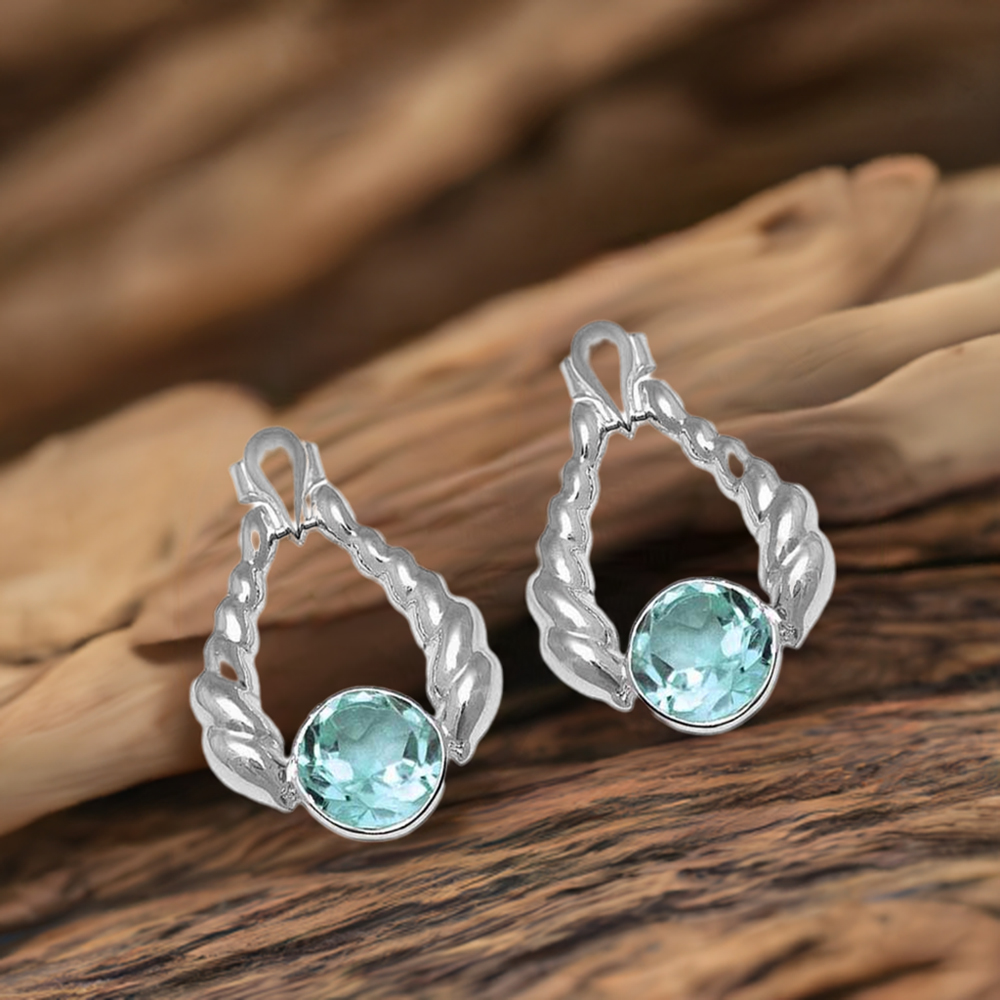 925 Sterling Silver Handmade Earrings In Blue Topaz Gemstone Jewelry 925SE1079