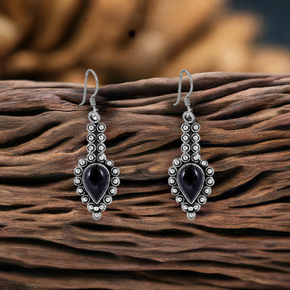 Black Onyx Gemstone Earring In 925 Sterling Silver Jewelry 925SE108