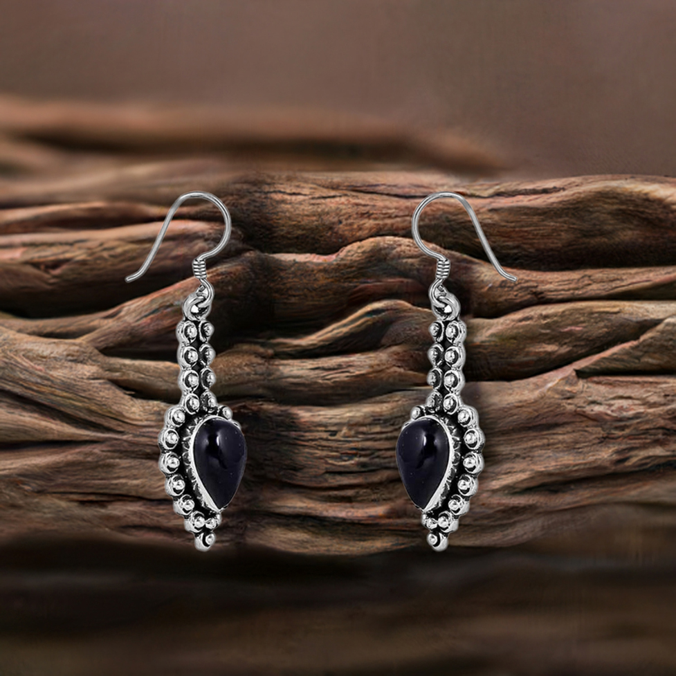 Black Onyx Gemstone Earring In 925 Sterling Silver Jewelry 925SE108_0