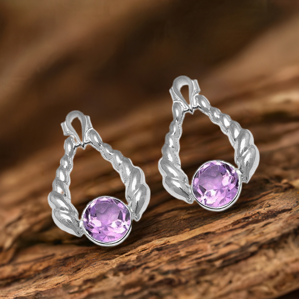 925 Sterling Silver Handmade Earrings In Amethyst Gemstone Jewelry 925SE1080