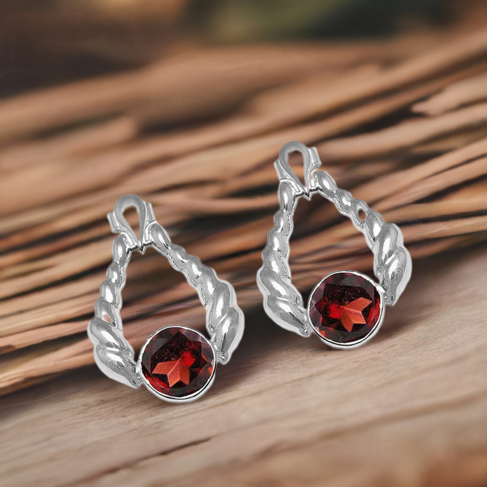 925 Sterling Silver Handmade Earrings In Garnet Gemstone Jewelry 925SE1081