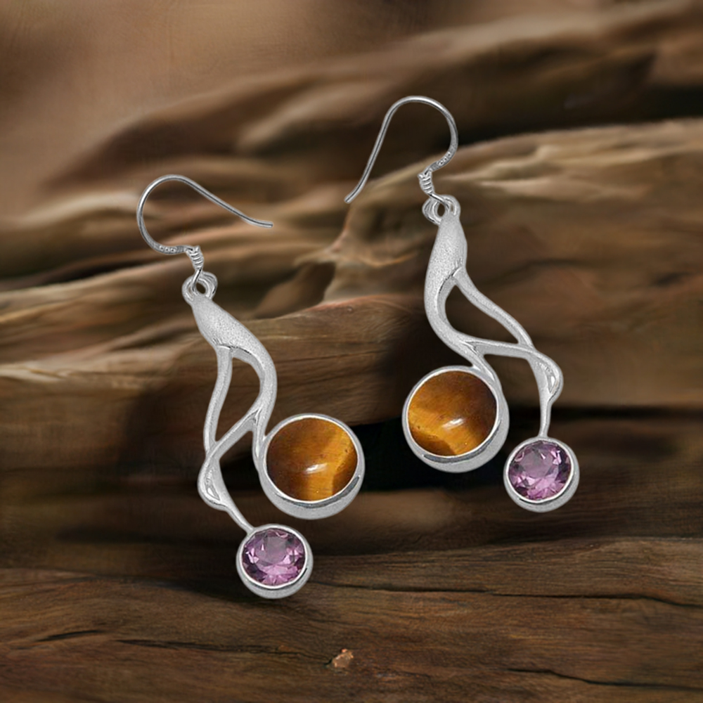 925 Sterling Silver Handmade Earrings In Multi Gemstone Jewelry 925SE1083
