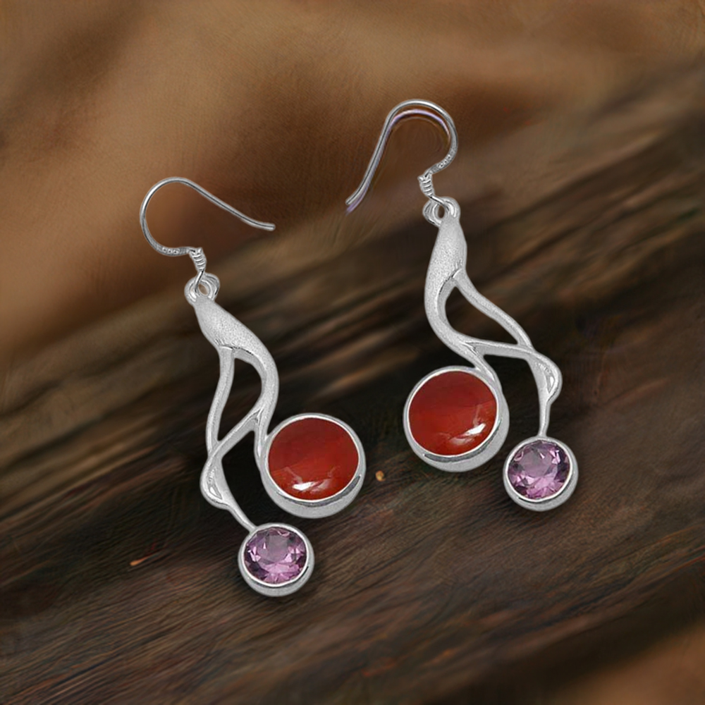 925 Sterling Silver Handmade Earrings In Multi Gemstone Jewelry 925SE1086
