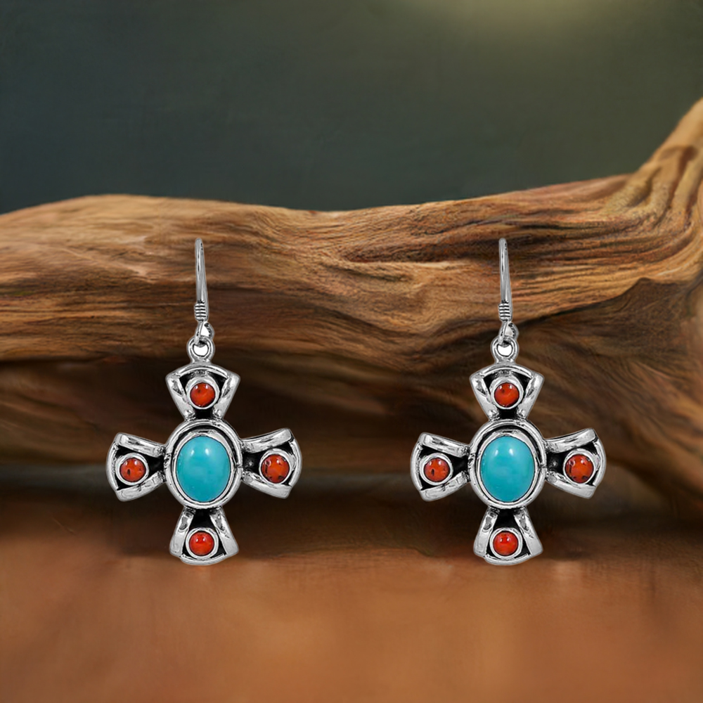Turquoise-Dyed Coral Gemstone Earring In 925 Sterling Silver Jewelry 925SE109