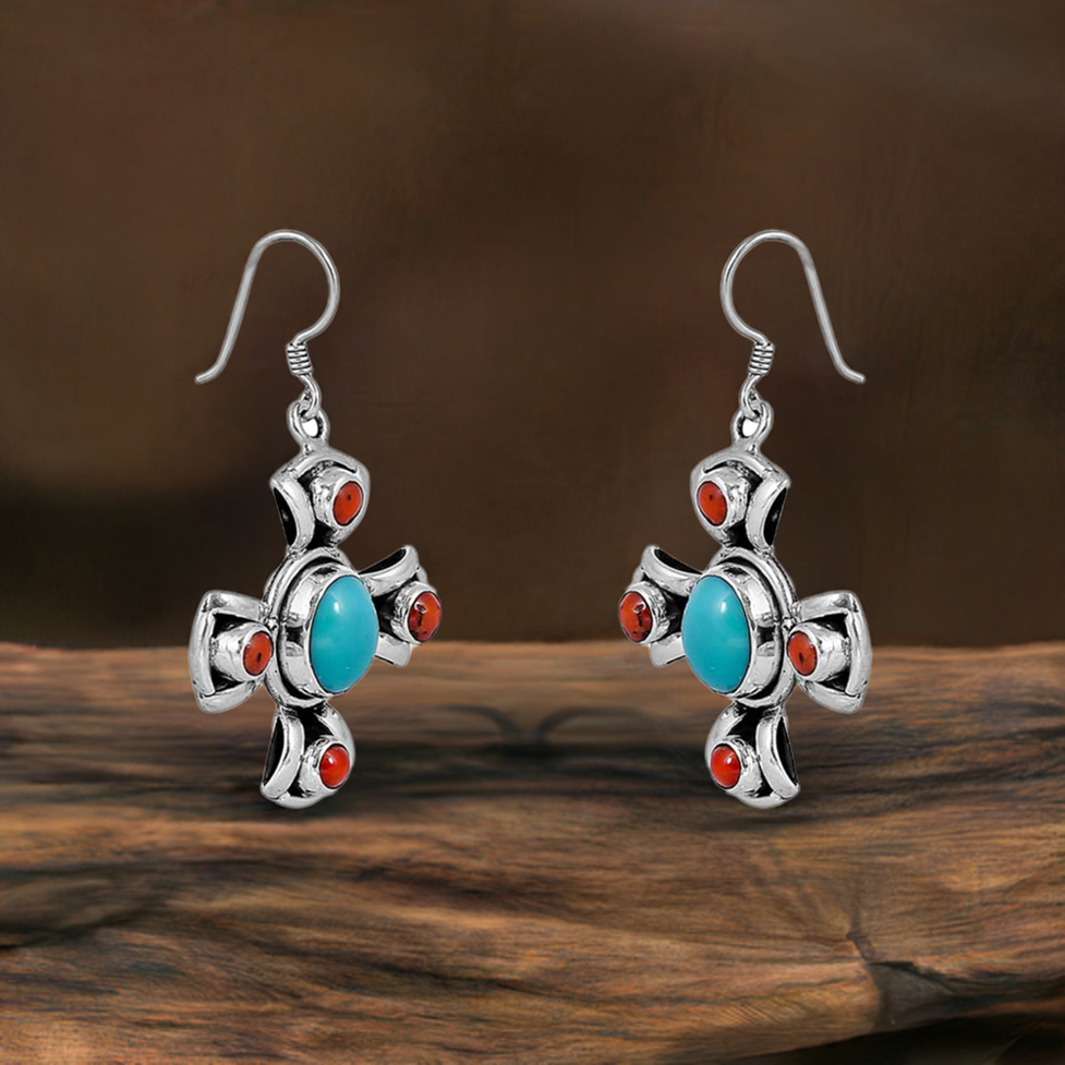 Turquoise-Dyed Coral Gemstone Earring In 925 Sterling Silver Jewelry 925SE109_0