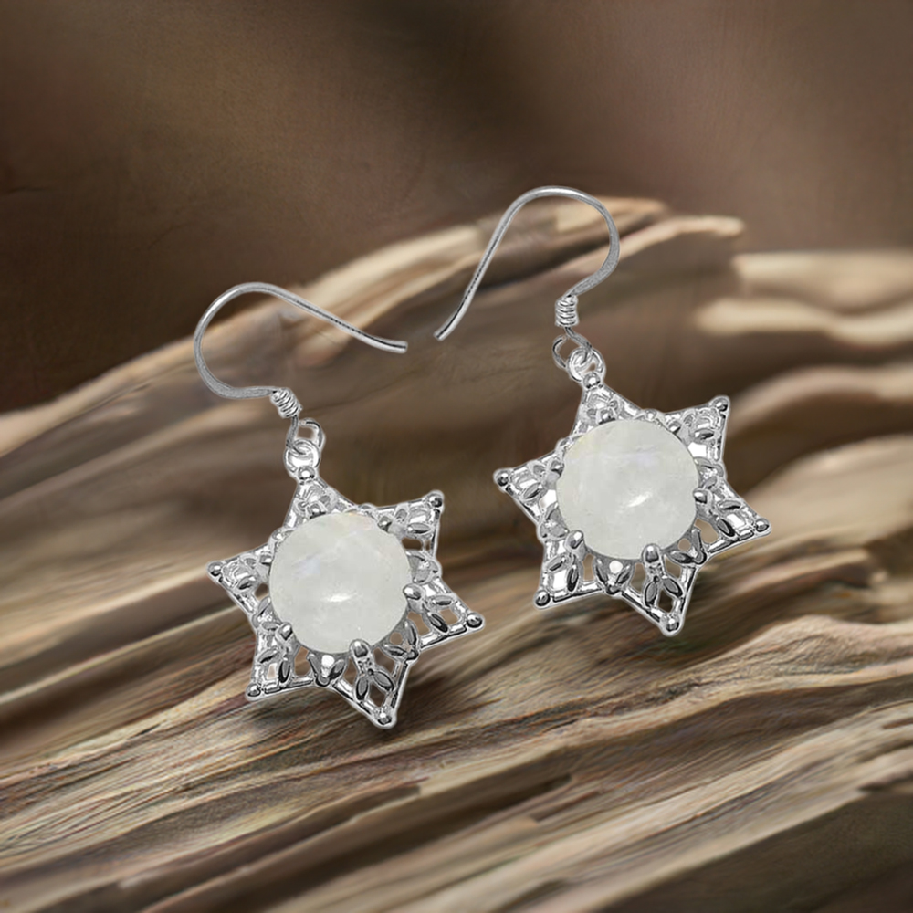 925 Sterling Silver Earrings In Semi Precious Rainbow Moonstone 925SE1090