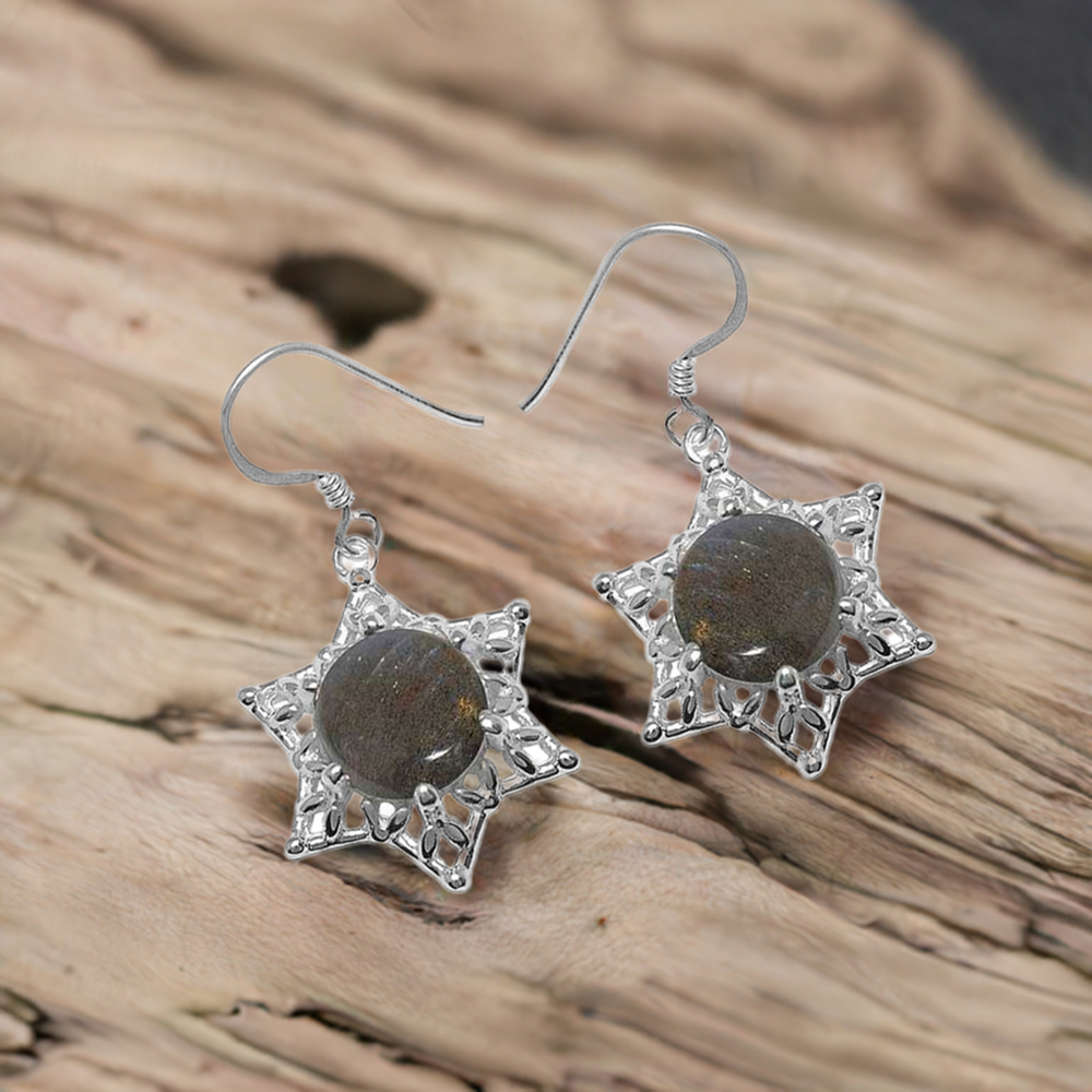 Solid 925 Silver Earrings In Natural Labradorite Gemstone 925SE1092
