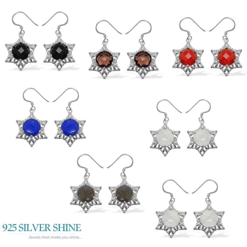 Solid 925 Silver Earrings In Semi Precious Black Onyx Gemstone 925SE1093_2