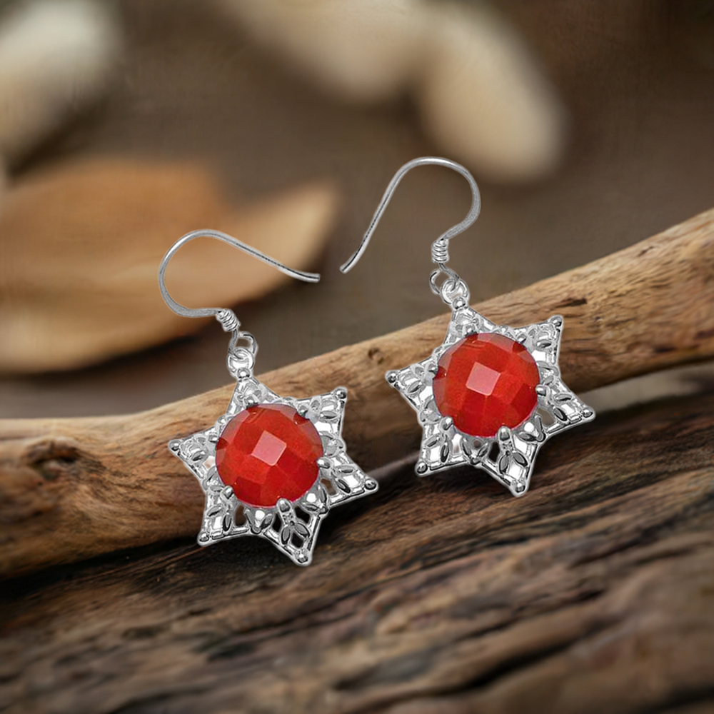 Solid 925 Silver Earrings In Genuine Carnelian Gemstone 925SE1094