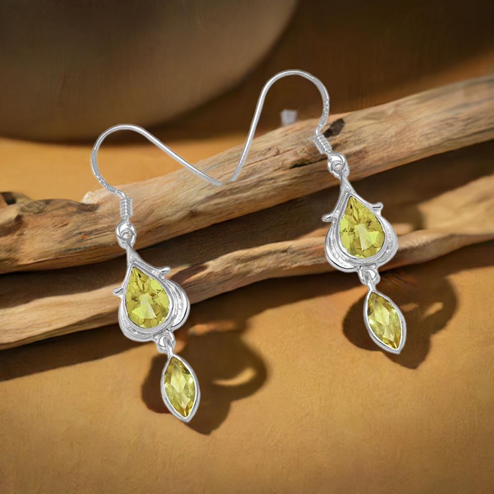 Fine 925 Sterling Silver Earrings In Genuine Lemon Quartz Gemstone 925SE1097
