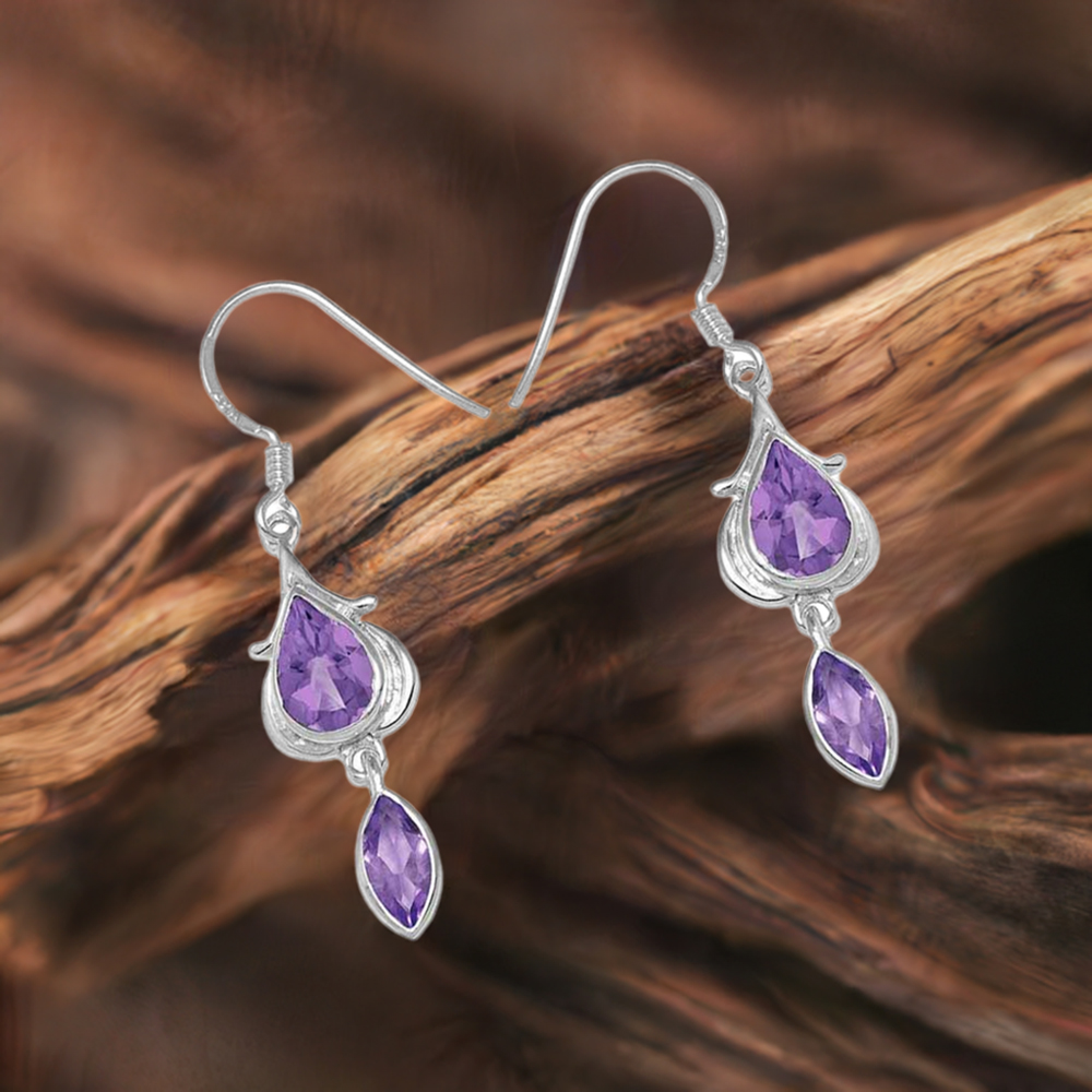 Natural Amethyst Gemstone Earrings In 925 Sterling Silver 925SE1098
