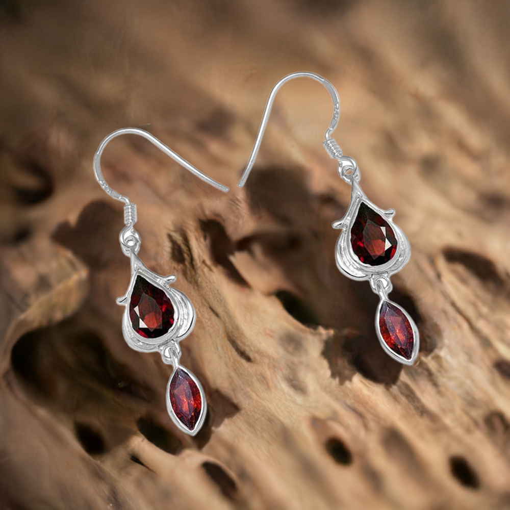 Genuine Garnet Gemstone Earrings In 925 Sterling Silver 925SE1100