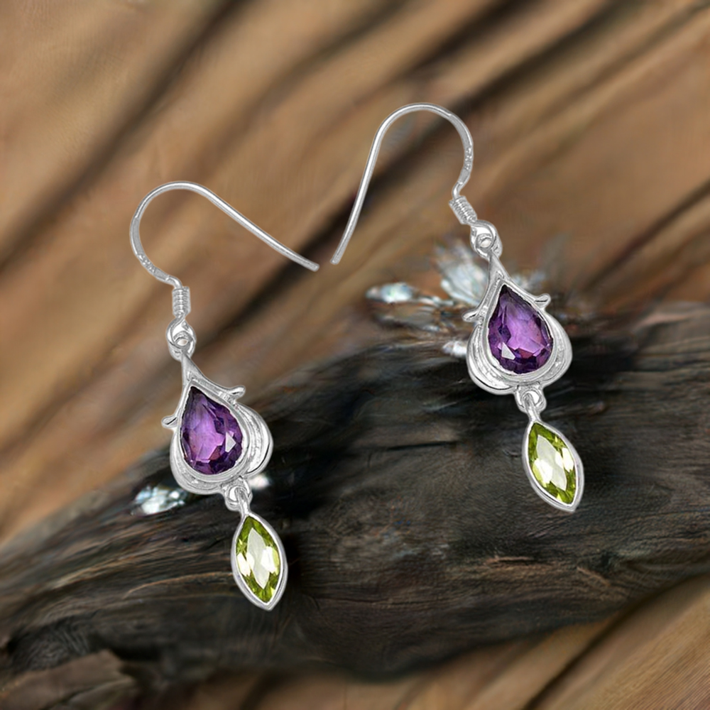 Natural Multi Gemstone Earrings In Solid 925 Silver 925SE1101