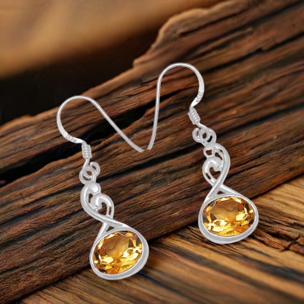 Semi Precious Citrine Gemstone Earrings In Solid 925 Silver 925SE1102