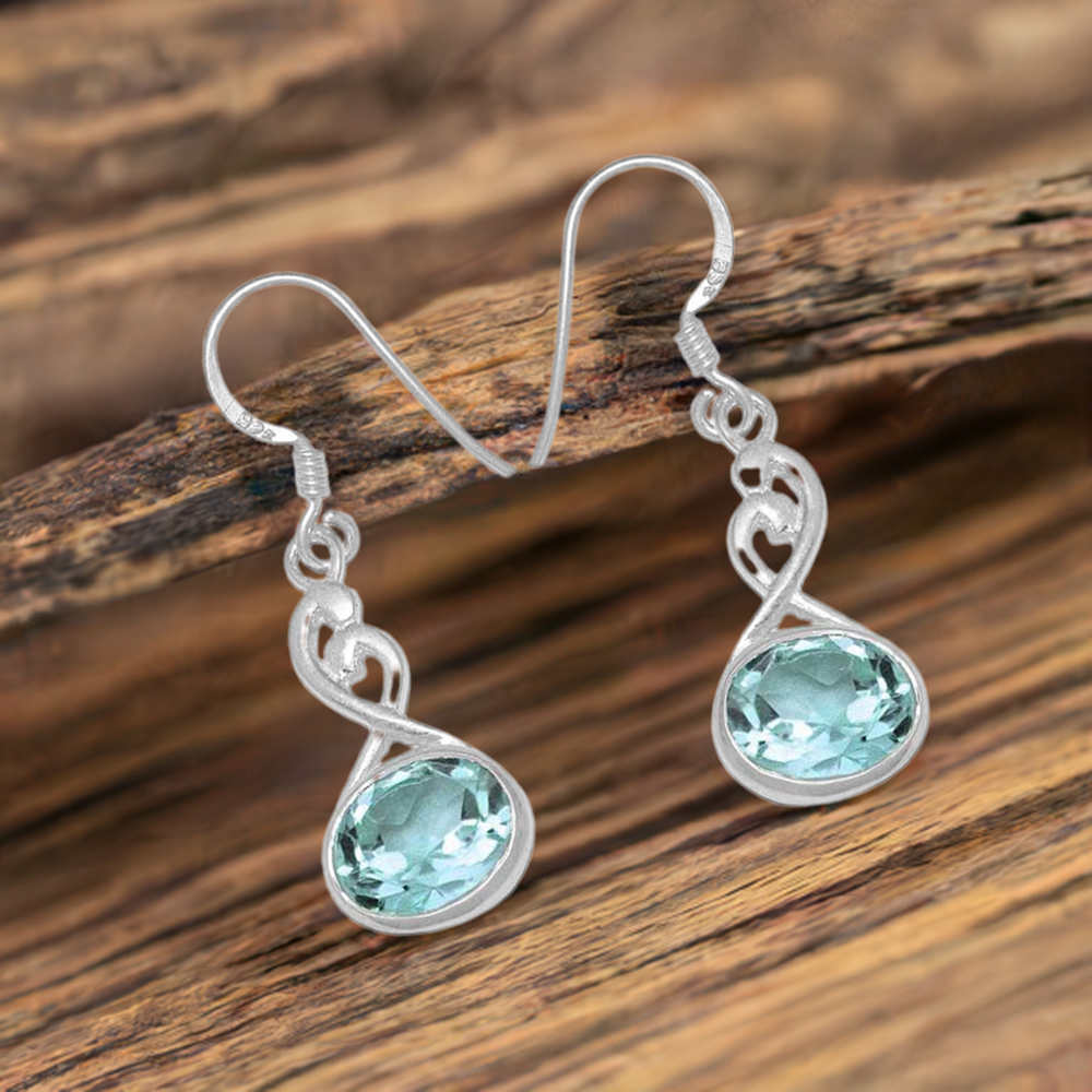 Genuine Blue Topaz Gemstone Earrings In Solid 925 Silver 925SE1103