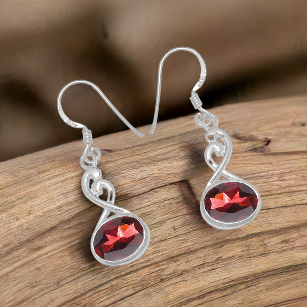 Natural Garnet Gemstone Earrings In Fine 925 Sterling Silver 925SE1104