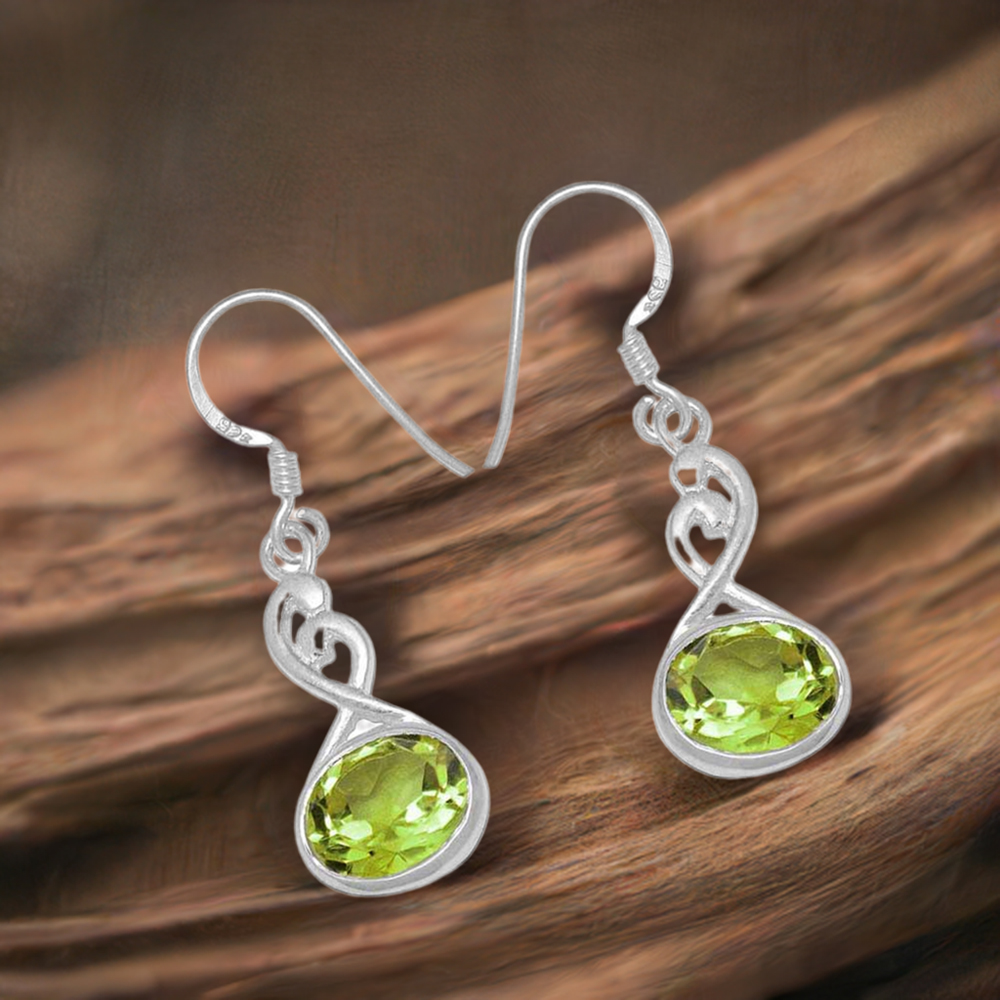 Semi Precious Peridot Gemstone Earrings In Fine 925 Sterling Silver 925SE1105