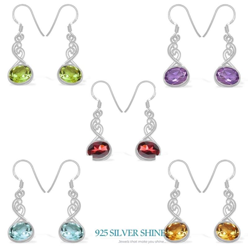 Semi Precious Peridot Gemstone Earrings In Fine 925 Sterling Silver 925SE1105_2