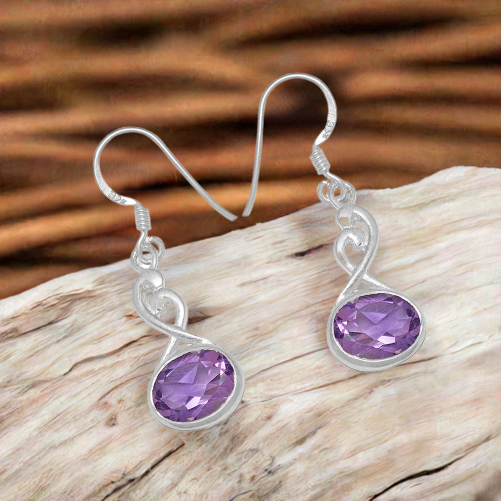Genuine Amethyst Gemstone Earrings In Fine 925 Sterling Silver 925SE1106