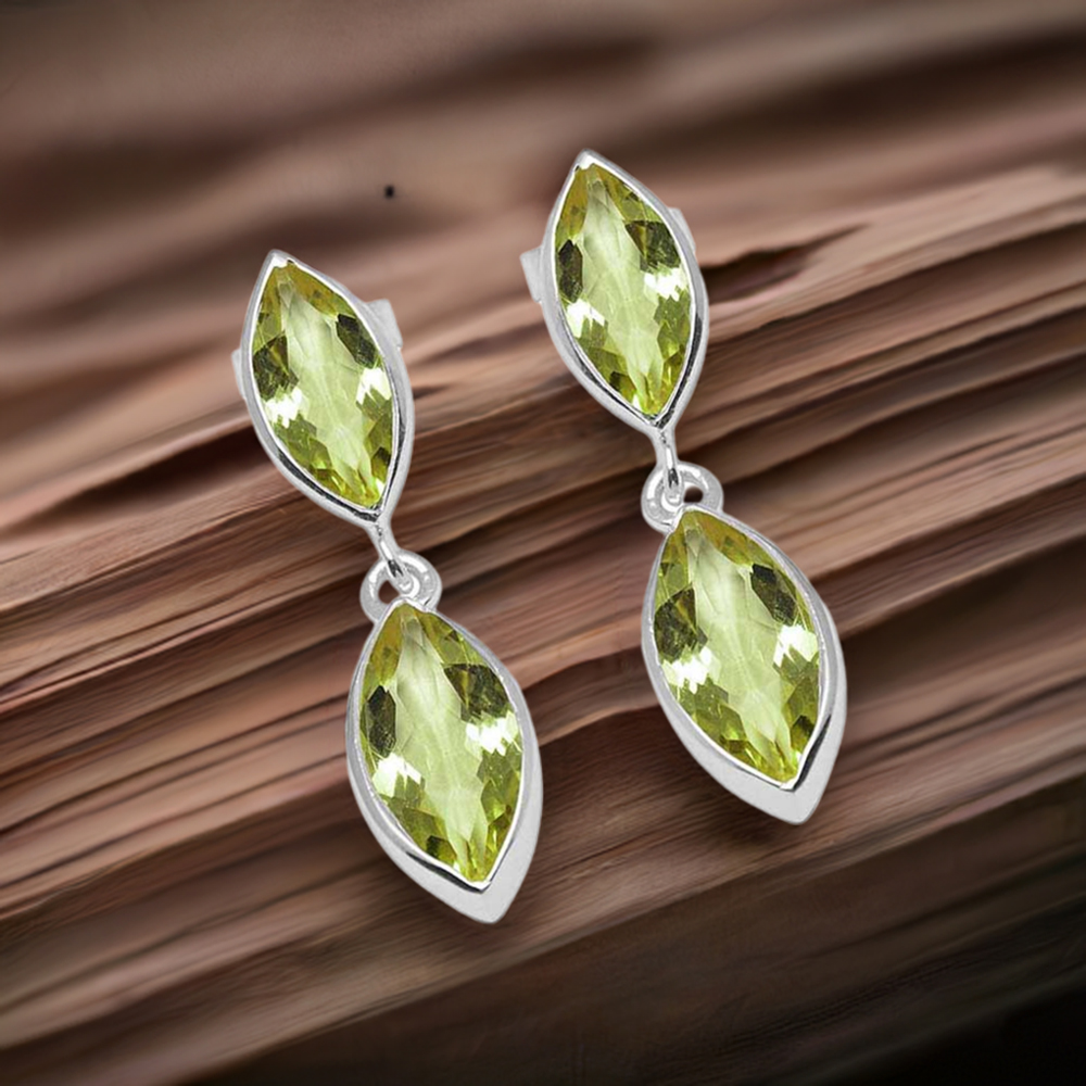 925 Sterling Silver Earrings In Natural Lemon Quartz Gemstone 925SE1107