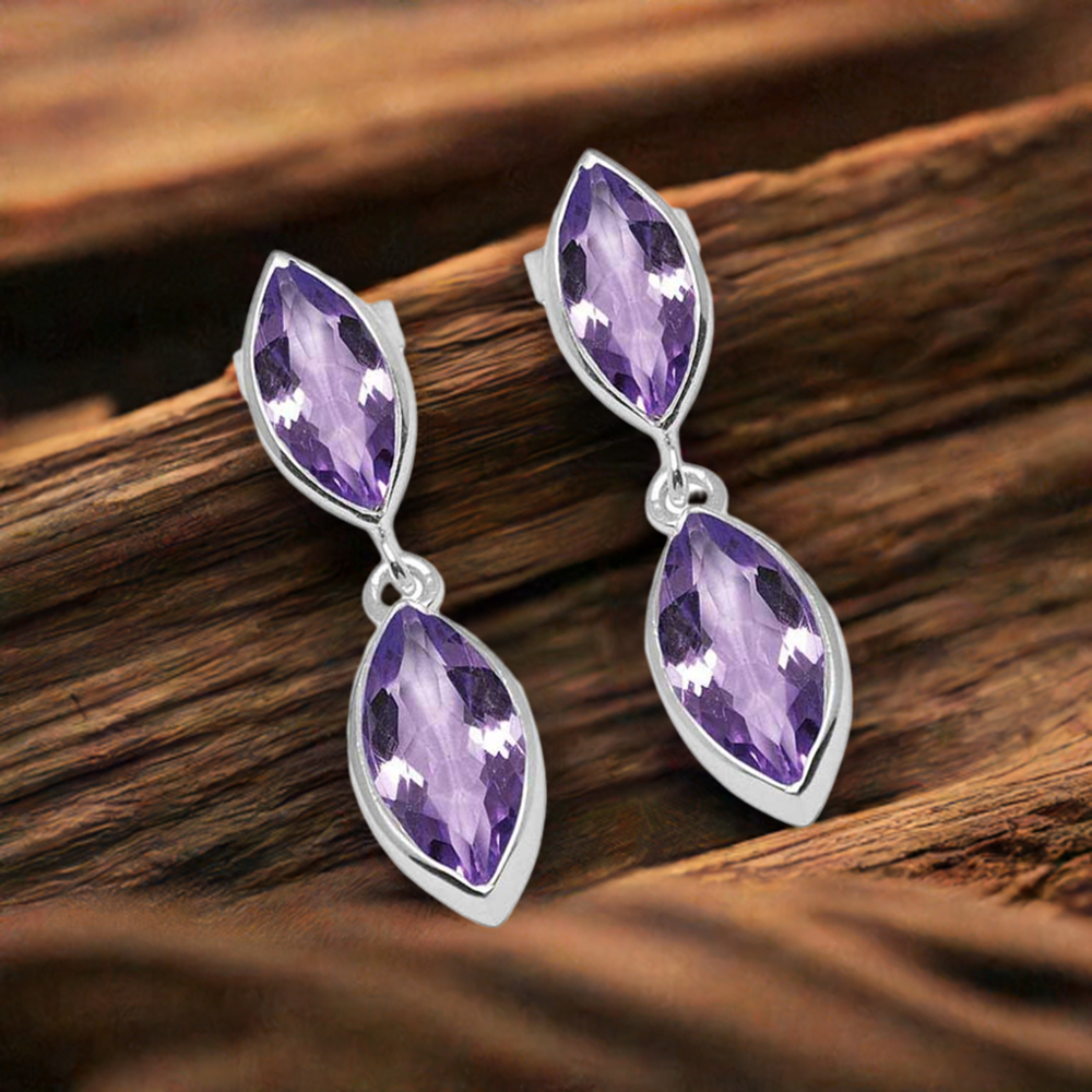 925 Sterling Silver Earrings In Semi Precious Amethyst Gemstone 925SE1108