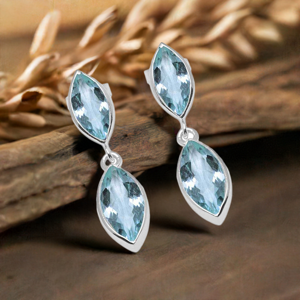 925 Sterling Silver Earrings In Genuine Blue Topaz Gemstone 925SE1109