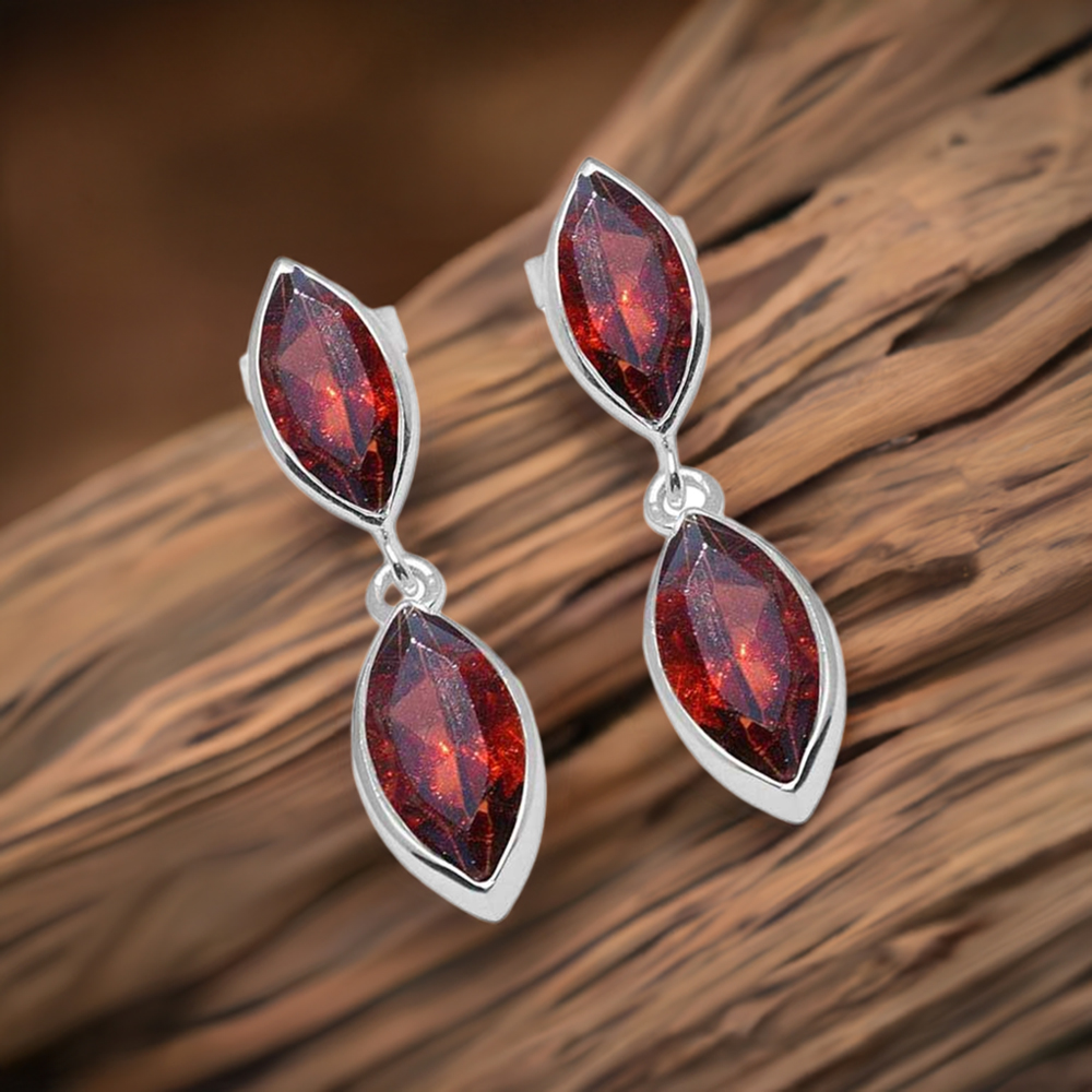 925 Sterling Silver Earrings In Natural Garnet Gemstone 925SE1110
