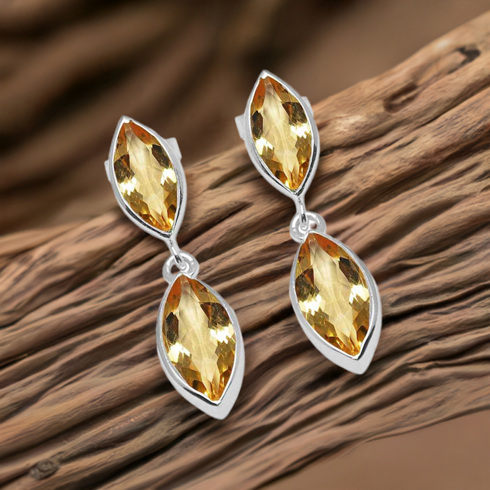 925 Sterling Silver Earrings In Genuine Citrine Gemstone 925SE1112