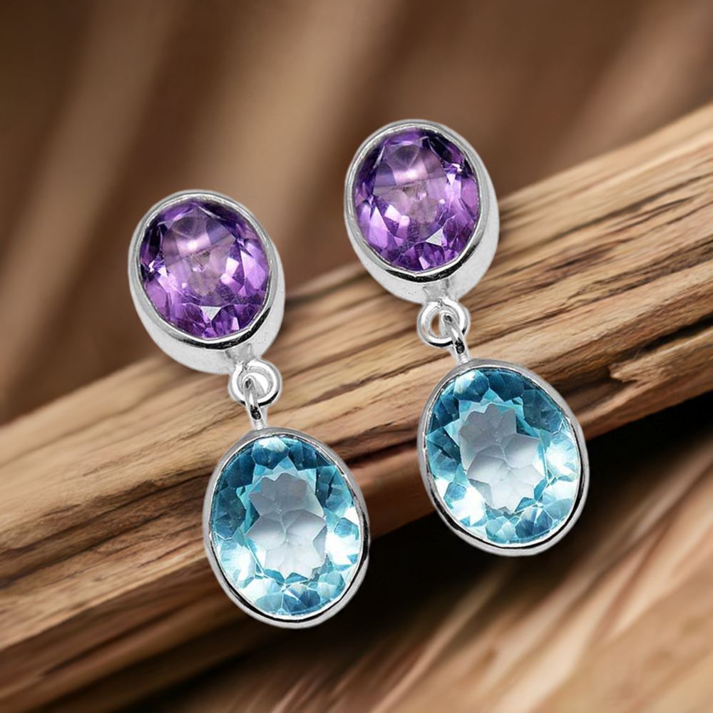 925 Sterling Silver Earrings In Natural Multi Gemstone 925SE1113