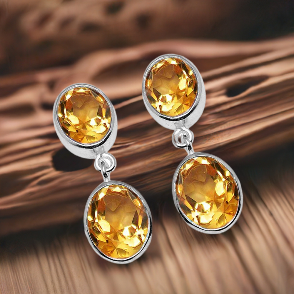 925 Sterling Silver Earrings In Semi Precious Citrine Gemstone 925SE1114