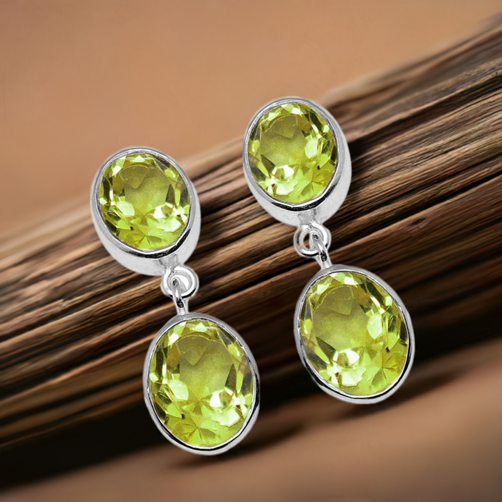 925 Sterling Silver Earrings In Genuine Peridot Gemstone 925SE1115