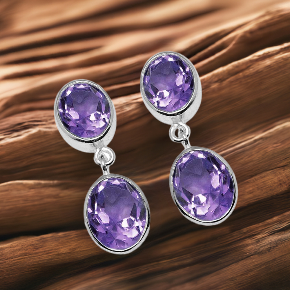 925 Sterling Silver Earrings In Natural Amethyst Gemstone 925SE1116