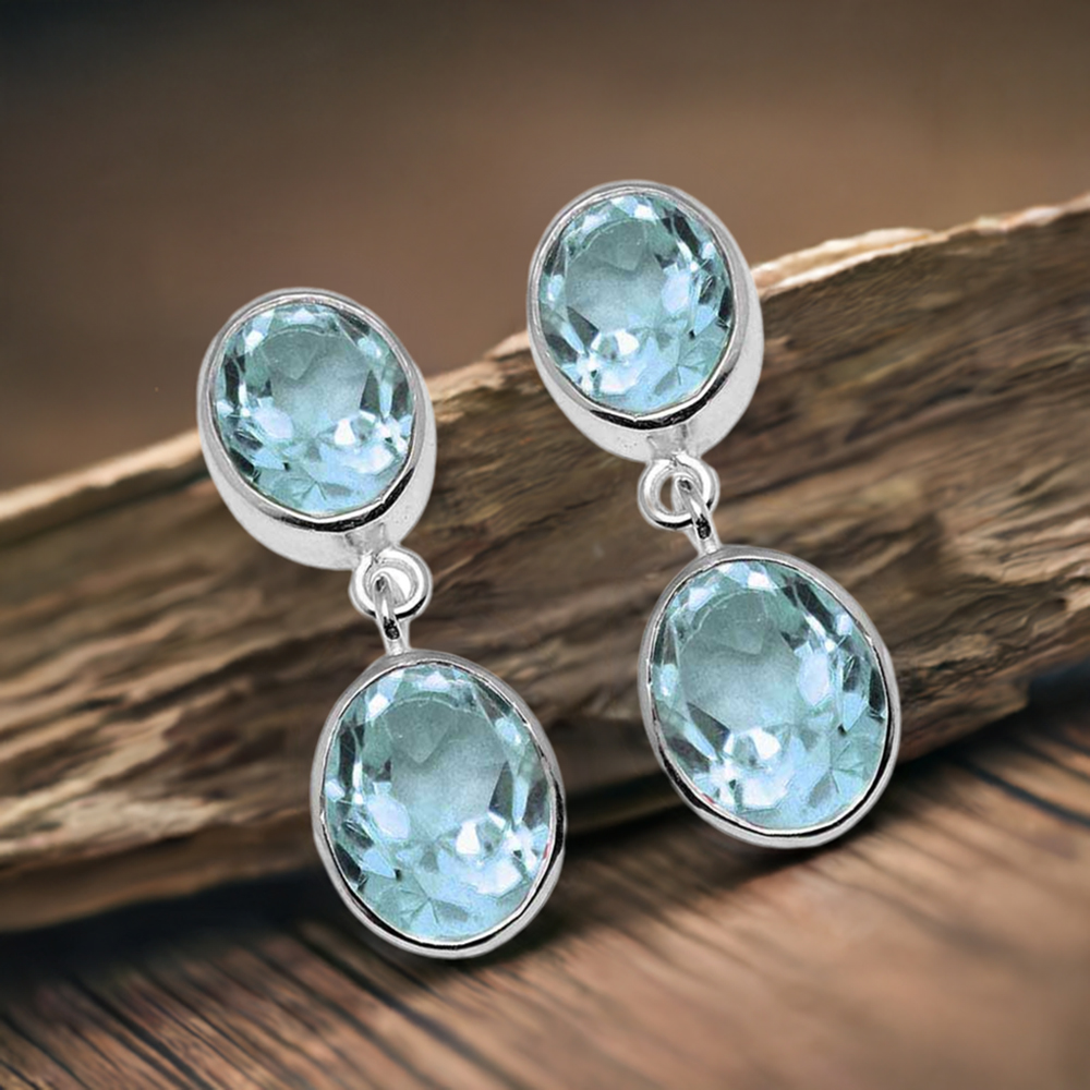 925 Sterling Silver Earrings In Semi Precious Blue Topaz Gemstone 925SE1117