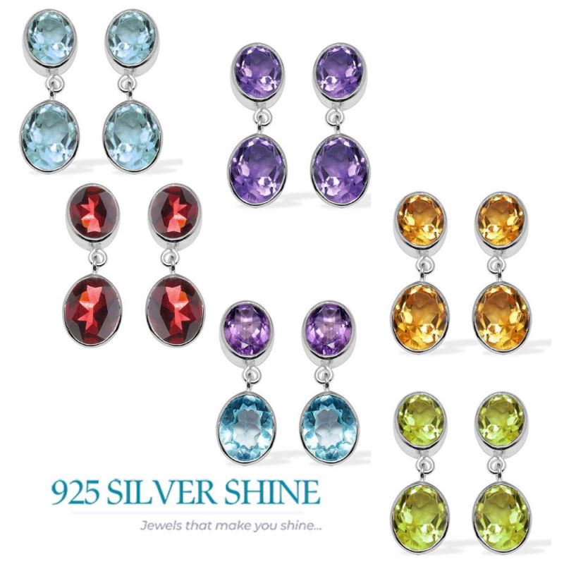 925 Sterling Silver Earrings In Semi Precious Blue Topaz Gemstone 925SE1117_2