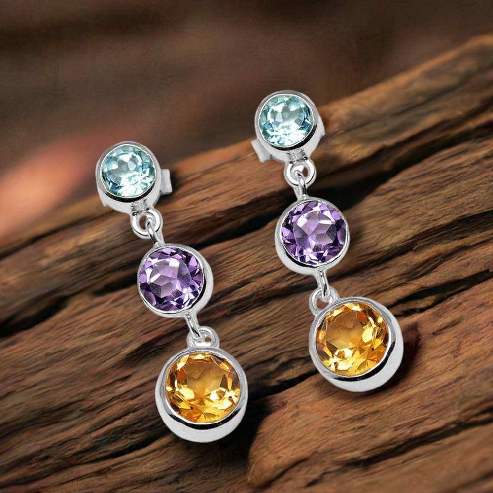 925 Sterling Silver Earrings In Natural Multi Gemstone 925SE1119