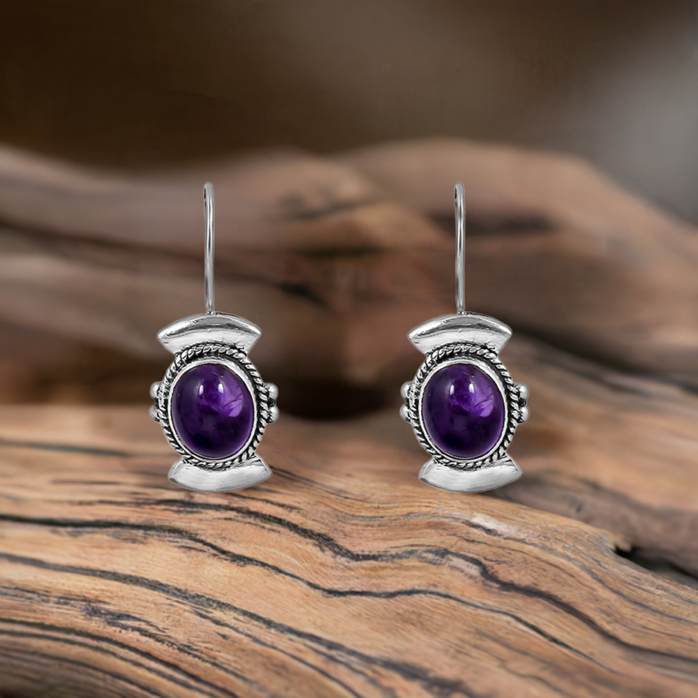 Natural Amethyst Gemstone Earring In 925 Sterling Silver Jewelry 925SE112
