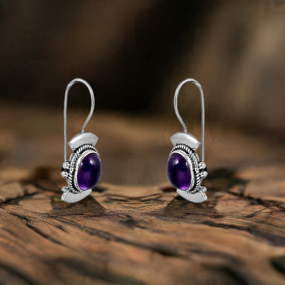 Natural Amethyst Gemstone Earring In 925 Sterling Silver Jewelry 925SE112_0