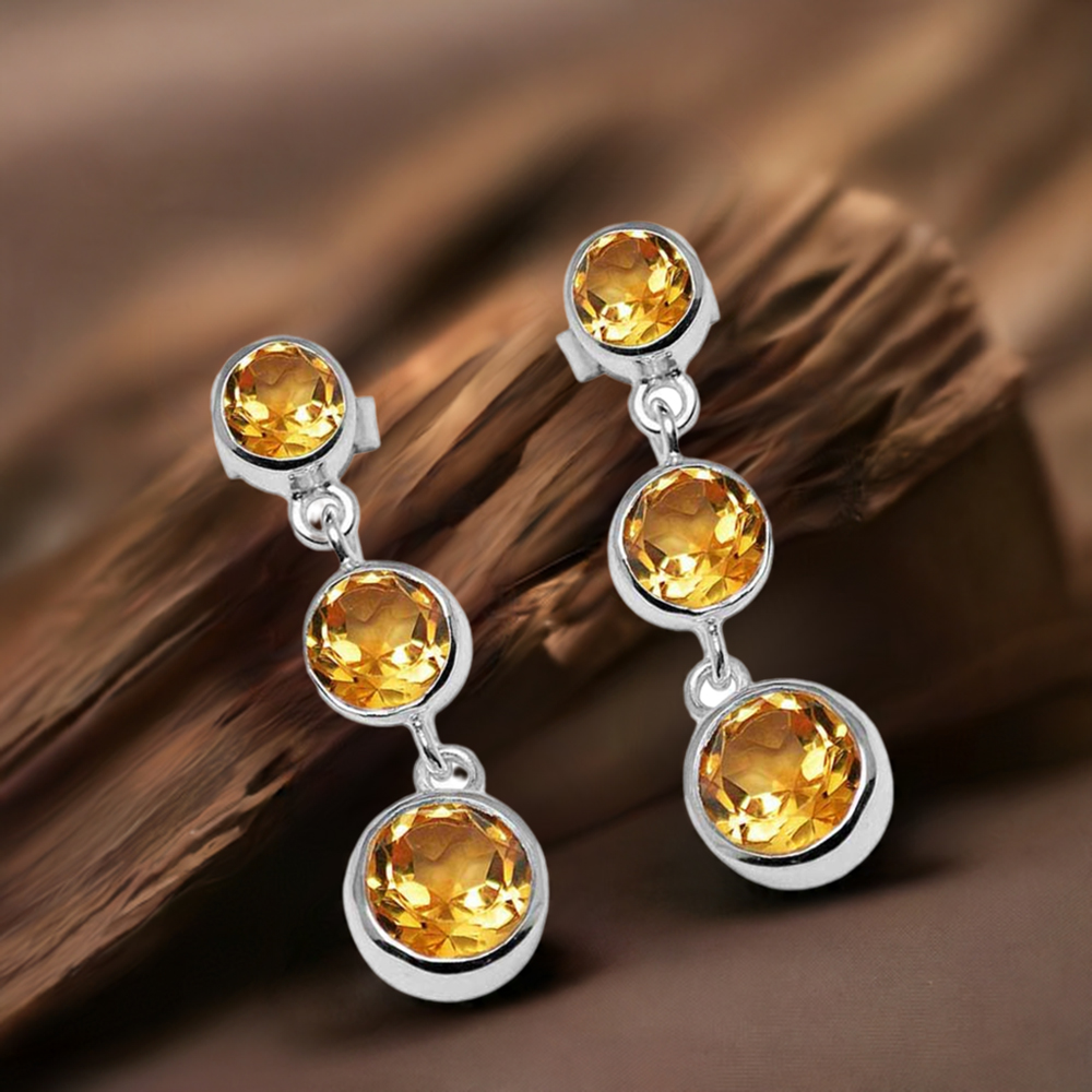 925 Sterling Silver Earrings In Semi Precious Citrine Gemstone 925SE1120