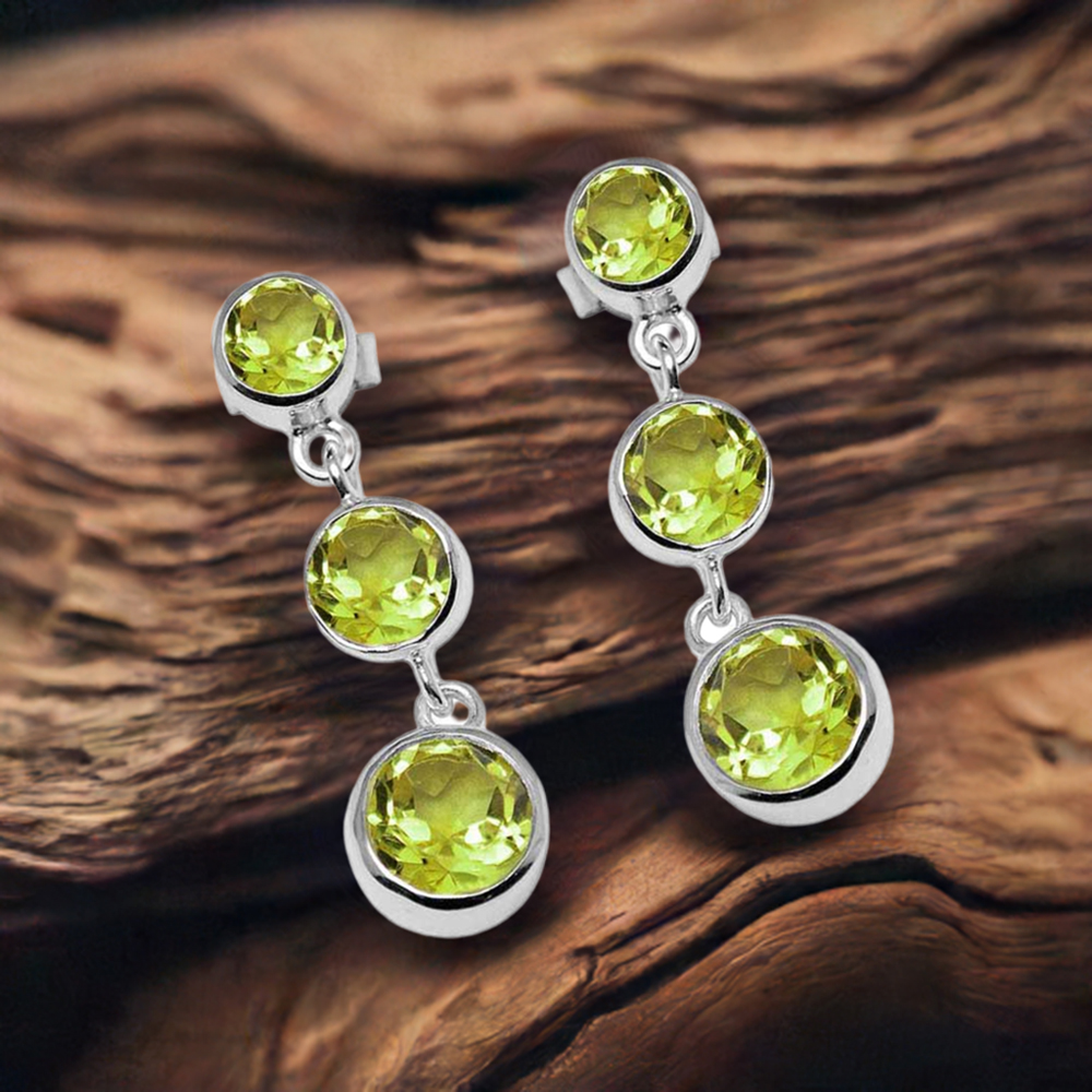 925 Sterling Silver Earrings In Genuine Peridot Gemstone 925SE1121