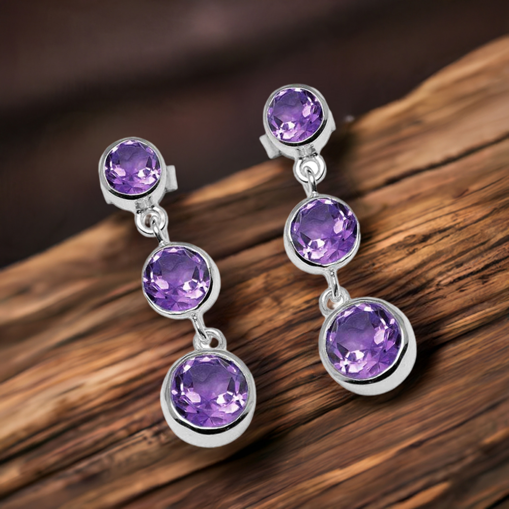 Natural Amethyst Gemstone Earrings In 925 Sterling Silver Jewelry 925SE1122