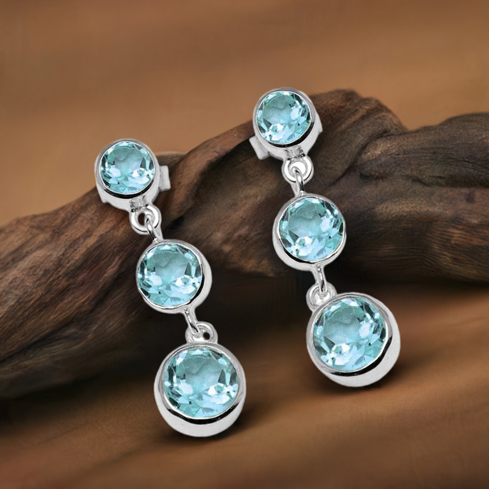 Semi Precious Blue Topaz Gemstone Earrings In 925 Sterling Silver Jewelry 925SE1123