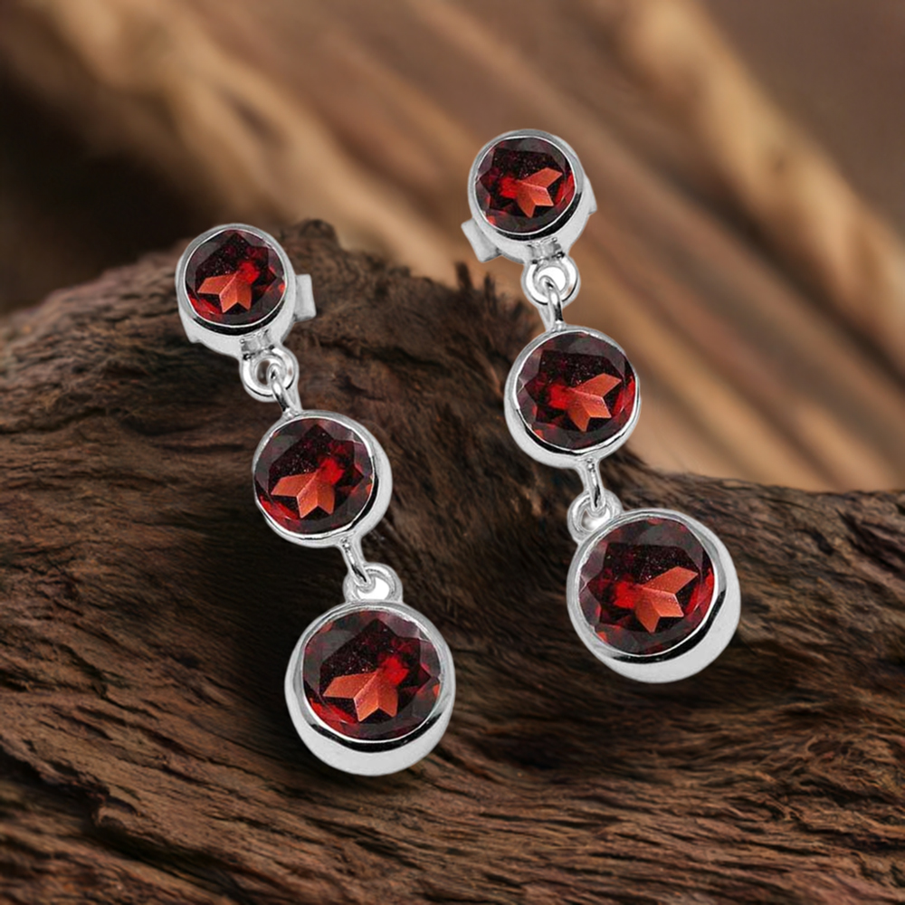 Genuine Garnet Gemstone Earrings In 925 Sterling Silver Jewelry 925SE1124