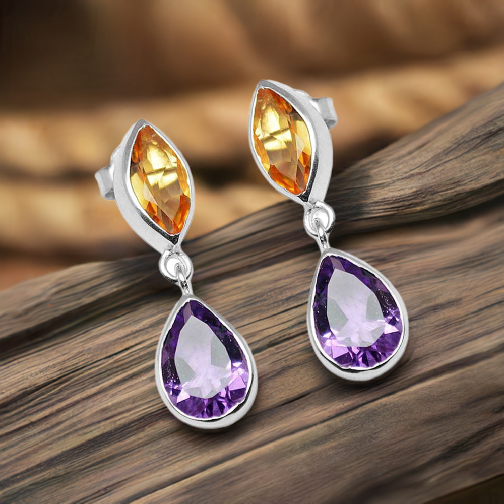 Natural Multi Gemstone Earrings In 925 Sterling Silver Jewelry 925SE1125