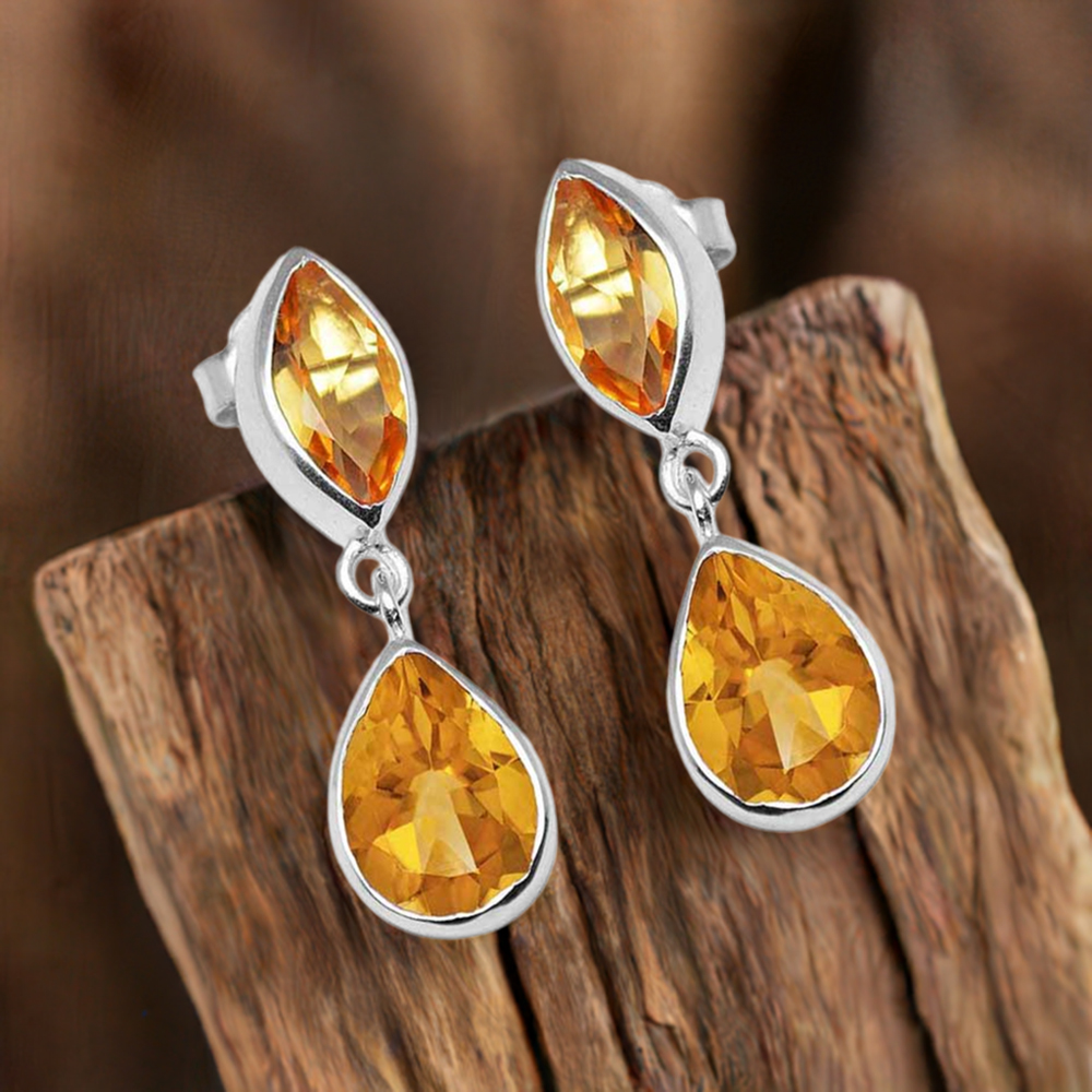 Semi Precious Citrine Gemstone Earrings In 925 Sterling Silver Jewelry 925SE1126