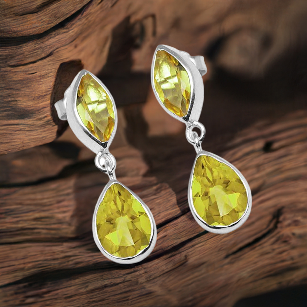 Genuine Lemon Quartz Gemstone Earrings In 925 Sterling Silver Jewelry 925SE1127