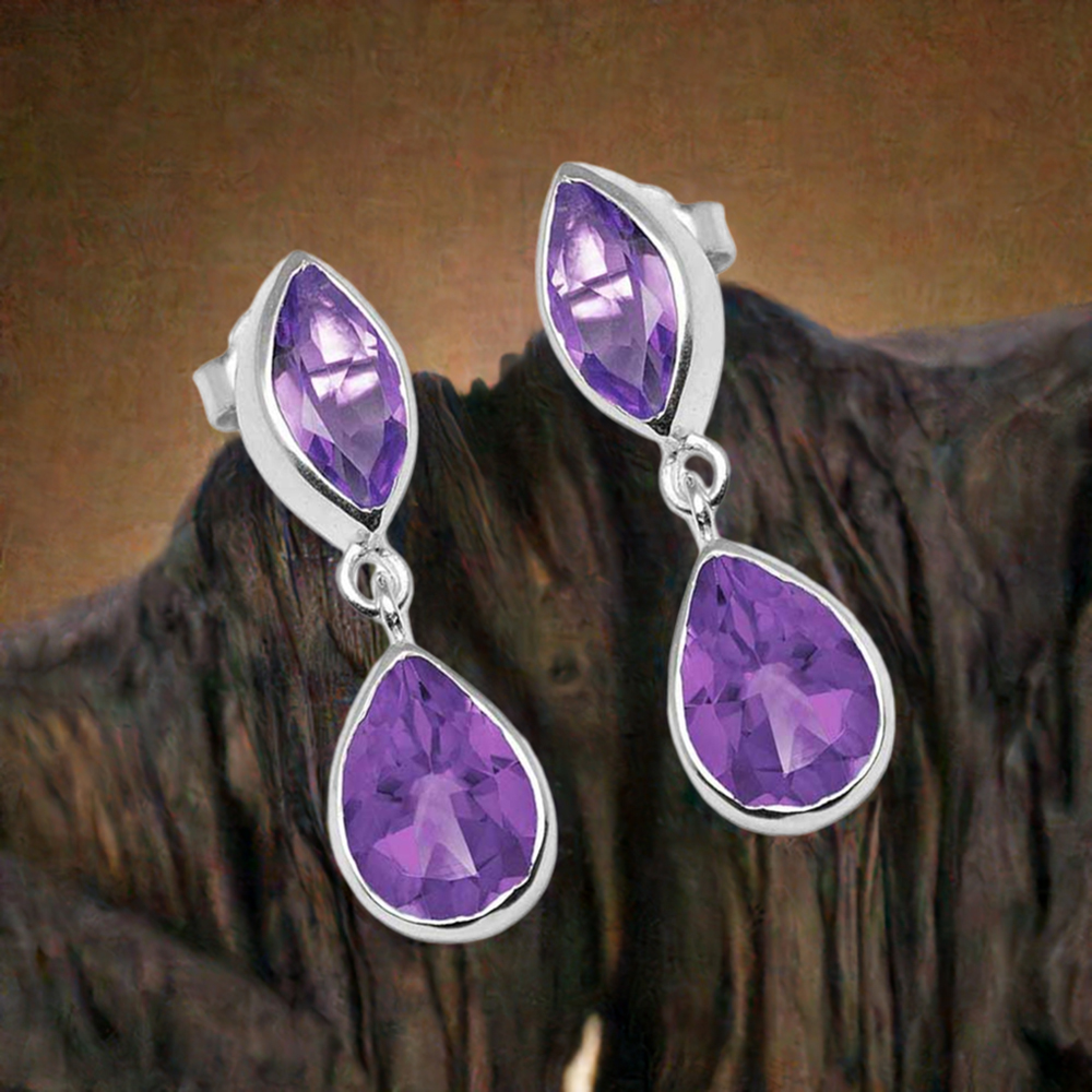 Natural Amethyst Gemstone Earrings In 925 Sterling Silver Jewelry 925SE1128