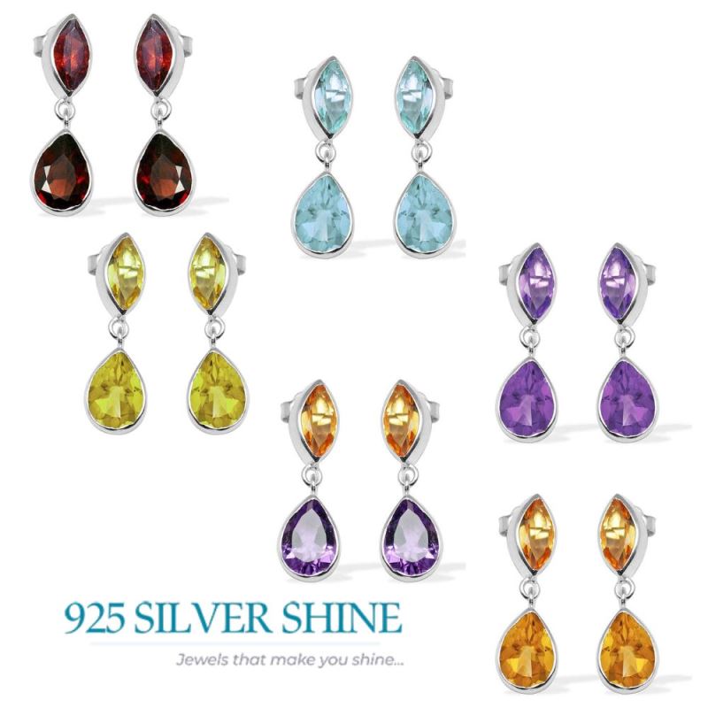 Semi Precious Blue Topaz Gemstone Earrings In 925 Sterling Silver Jewelry 925SE1129_2