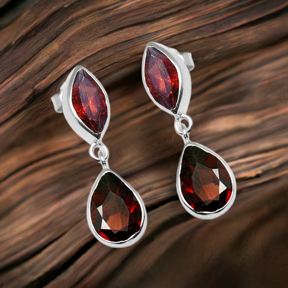 Genuine Garnet Gemstone Earrings In 925 Sterling Silver Jewelry 925SE1130