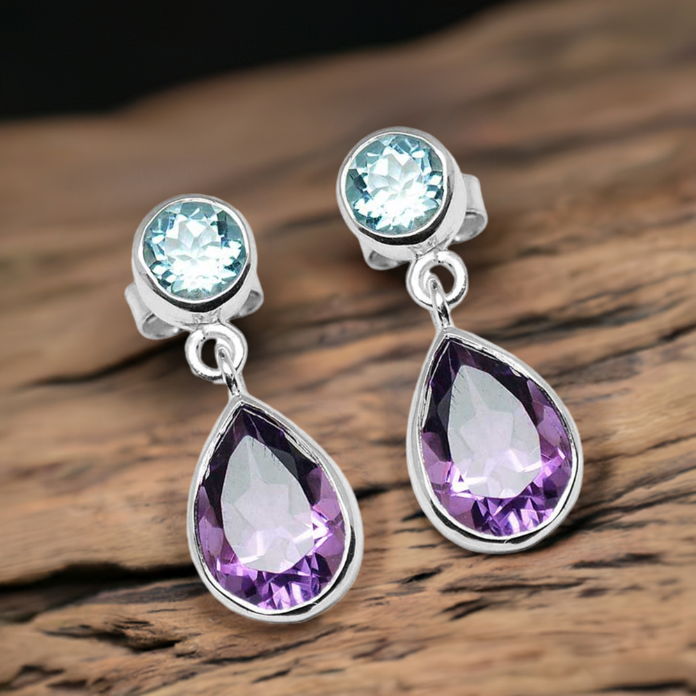 Natural Multi Gemstone Earrings In 925 Sterling Silver Jewelry 925SE1131