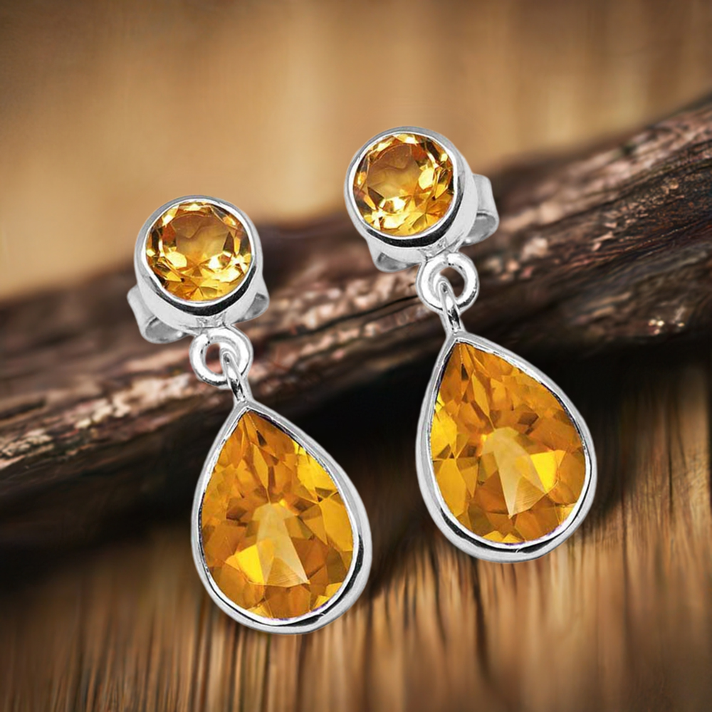 Semi Precious Citrine Gemstone Earrings In 925 Sterling Silver Jewelry 925SE1132
